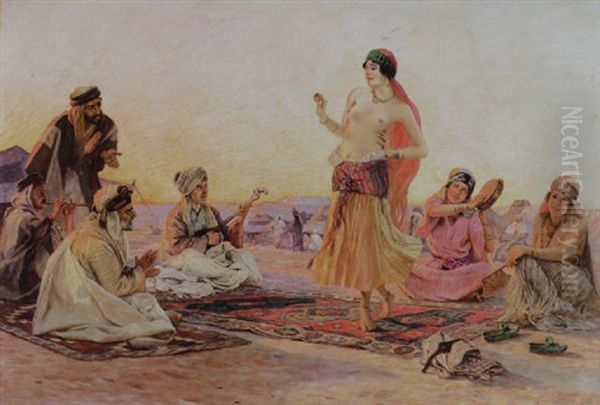 Arabische Tanzerin In Der Wuste Oil Painting by Otto Pilny