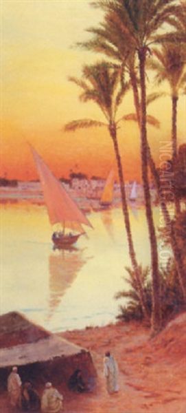 On The Banks Of The Nile Oil Painting by Otto Pilny