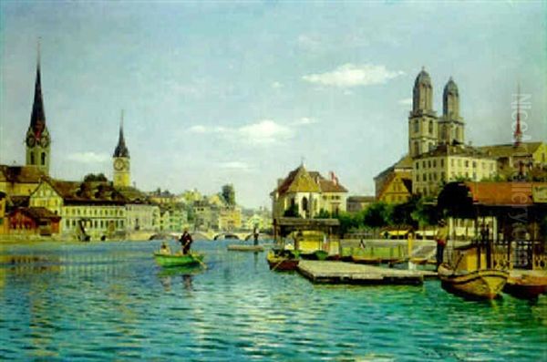 A View Of Zurich Oil Painting by Otto Pilny