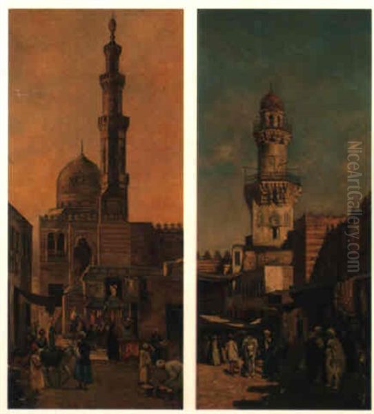 An Arab Market Oil Painting by Otto Pilny