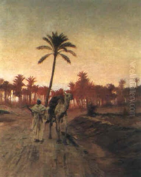 Araber Mit Kamel In Der Wuste Oil Painting by Otto Pilny