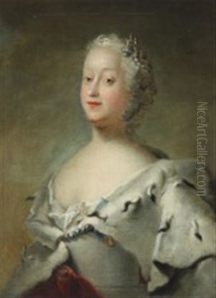 Portait Of Queen Louise Wearing An Ermine Cape Oil Painting by Carl Gustav Pilo