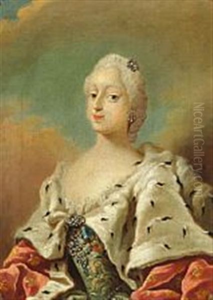 Queen Louise (1724-1751) And Queen Juliane Marie (1729-1796) Oil Painting by Carl Gustav Pilo