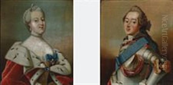 A Pair Of Portraits Of King Frederik V And Queen Louise Oil Painting by Carl Gustav Pilo