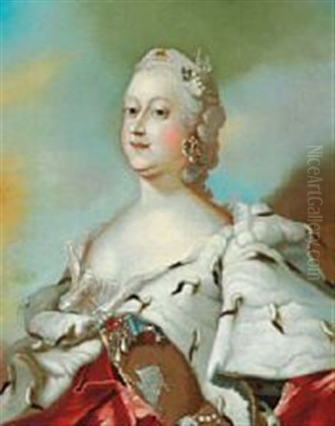 Portrait Of Queen Louise (1724-1751) Married To Frederik V Oil Painting by Carl Gustav Pilo