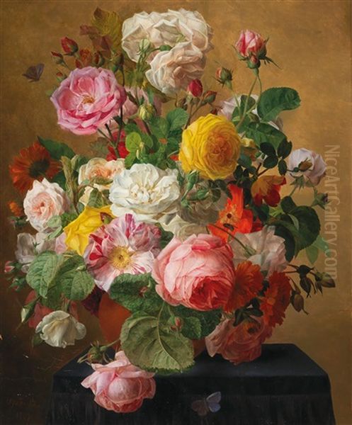 Still Life With Roses In A Vase Oil Painting by E. Agathe Pilon