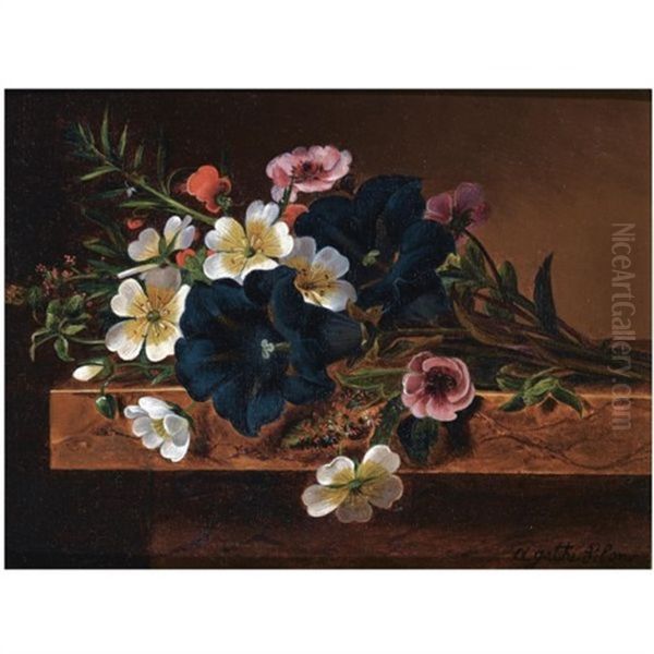 Flowers On A Ledge Oil Painting by E. Agathe Pilon