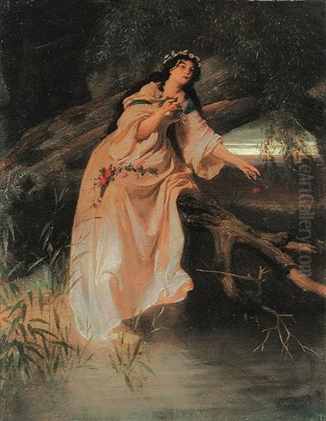 Ophelia Am Bachufer Oil Painting by Ferdinand Piloty the Younger