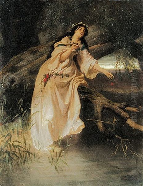 Ophelia Am Bachufer Oil Painting by Ferdinand Piloty the Younger