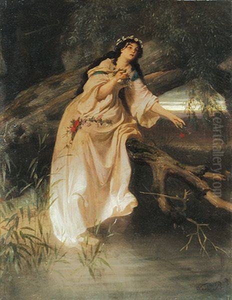 Ophelia Am Bachufer Oil Painting by Ferdinand Piloty the Younger