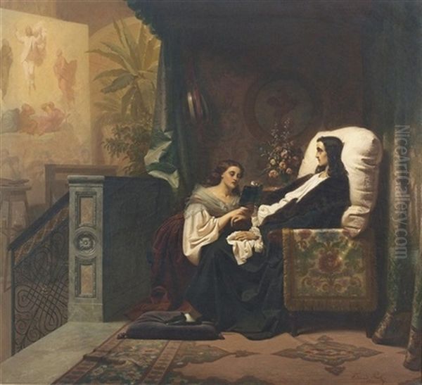 Die Vorleserin Oil Painting by Ferdinand Piloty the Younger