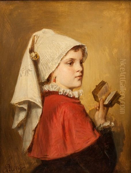 Young Girl With Book Oil Painting by Karl Theodor von Piloty