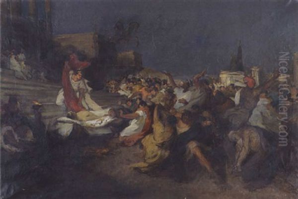 Die Rede Des Marcus Antonius Bei Der Begrabnisfeier Fur Julius Caesar Oil Painting by Karl Theodor von Piloty