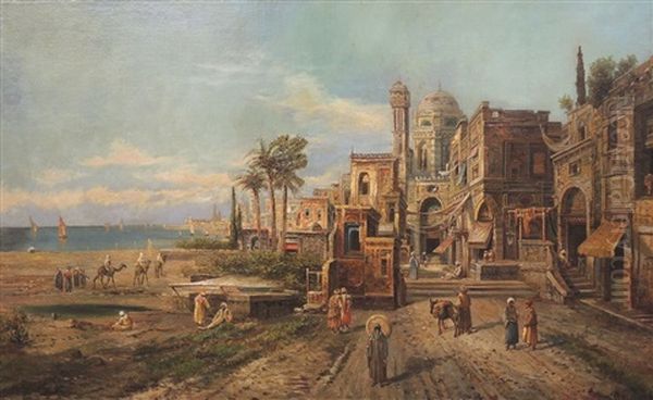 Nordafrikanische Kustenstadt Mit Prachtigen Bauten Und Eingangen Zu Den Basaren Und Einer Moschee Oil Painting by Isidore Alexandre Augustin Pils