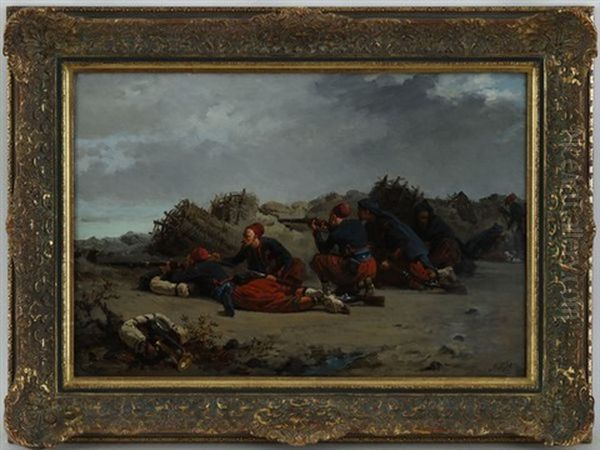 Scene De Combat Oil Painting by Isidore Alexandre Augustin Pils