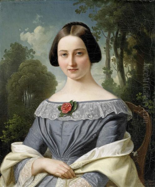 Portrait Of A Young Woman Oil Painting by Christian Eduard Boettcher