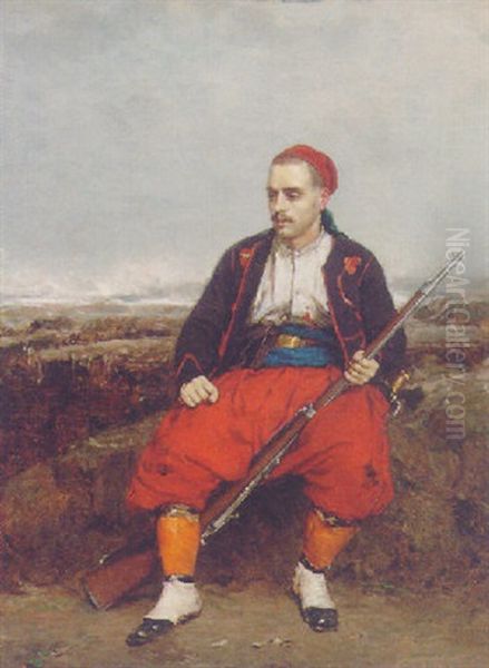 An Armed Soldier Seated Oil Painting by Isidore Alexandre Augustin Pils