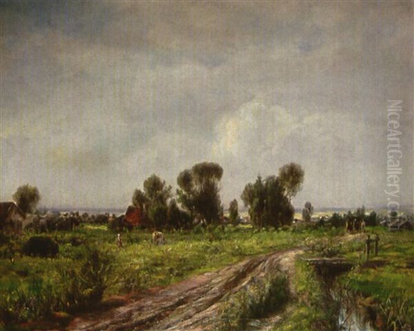 Landschaft Mit Bauernhausern Oil Painting by Otto Piltz