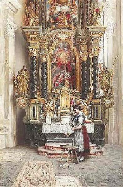 Madchen Vor Dem Annaaltar In Der Kirche Von Rattenberg In Tirol Oil Painting by Otto Piltz