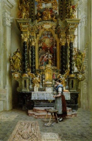 Bauerndirndl Vor Dem Marienaltar Der Pfarrkirche Rattenberg Oil Painting by Otto Piltz