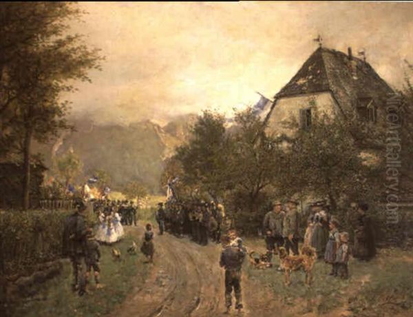 Fahnenweihe In Oberbayern Oil Painting by Otto Piltz