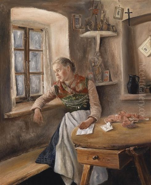 Madchen Am Fenster Oil Painting by Otto Pilz