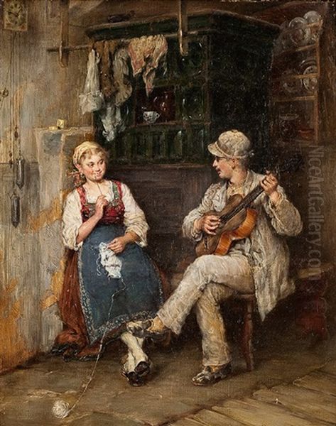 Die Musikalische Werbung Der Geliebten Oil Painting by Otto Pilz