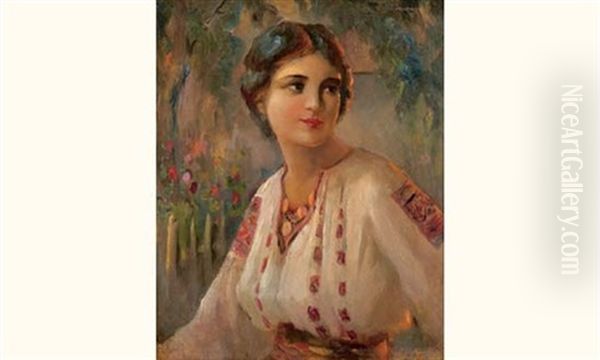 Portrait De Femme Oil Painting by Nikolai Karnilievich Pimenenko