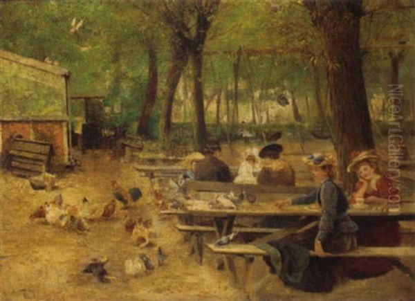 Feeding The Pigeons In The Park Oil Painting by William Edwin Pimm