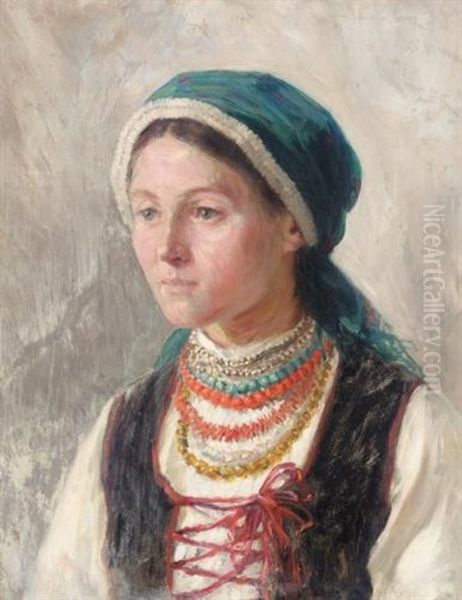 Portrait Of A Young Ukrainian Girl Oil Painting by Nicolai K. Pimonenko