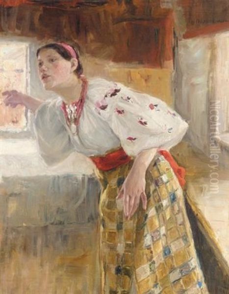 Ukrainian Peasant Woman Oil Painting by Nicolai K. Pimonenko