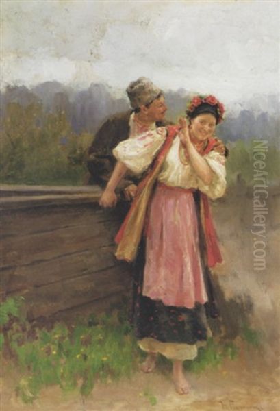 By The Well Oil Painting by Nicolai K. Pimonenko