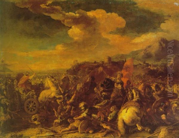 The Battle Of Issus Oil Painting by Giuseppe Pinacci