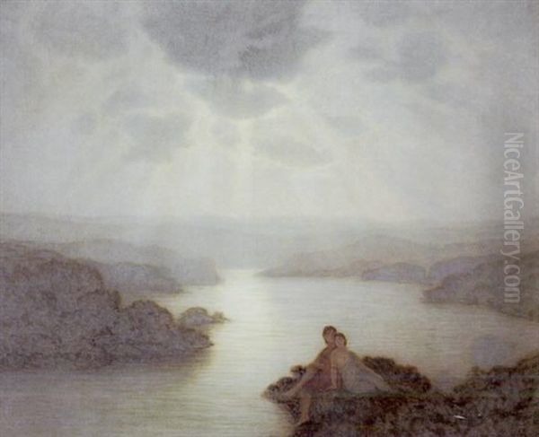 Tendresse Au Coucher Du Soleil Oil Painting by Henri Pinard