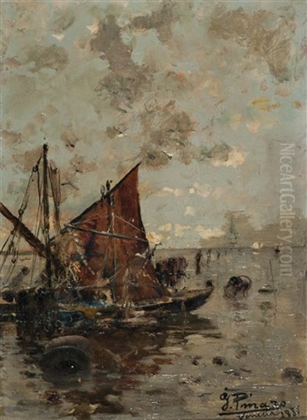 Barca En Venecia Oil Painting by Ignacio Pinazo Camarlench