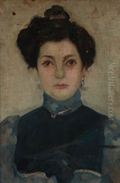 Retrato De Dama En Azul Oil Painting by Ignacio Pinazo Camarlench