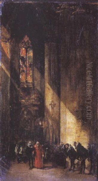 Interior De Iglesia Oil Painting by Ignacio Pinazo Camarlench