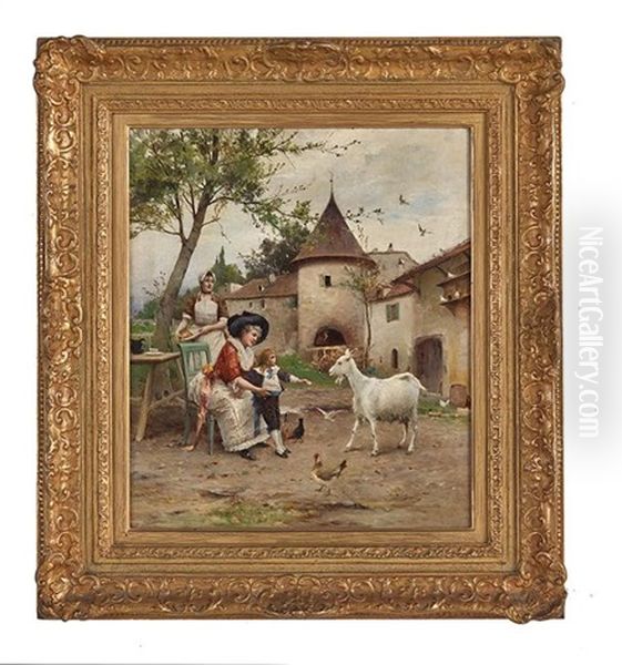 Feeding The Goats Oil Painting by Emile Auguste Pinchart