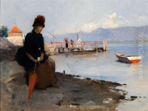 Au Bord Du Lac Oil Painting by Emile Auguste Pinchart