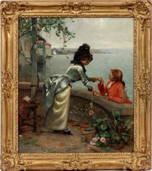 Young Lovers Oil Painting by Emile Auguste Pinchart