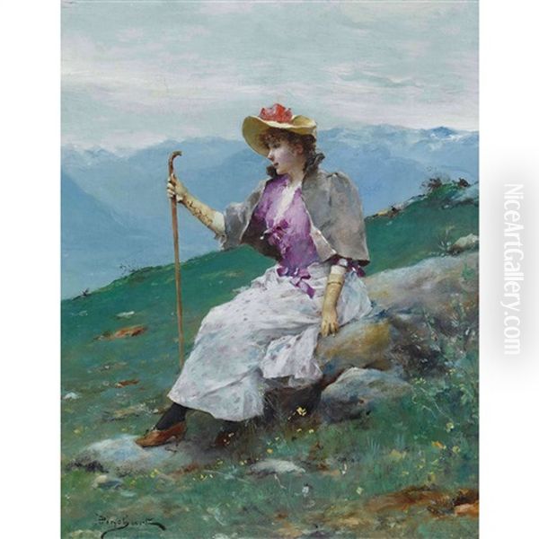 Elegante A La Montagne Oil Painting by Emile Auguste Pinchart