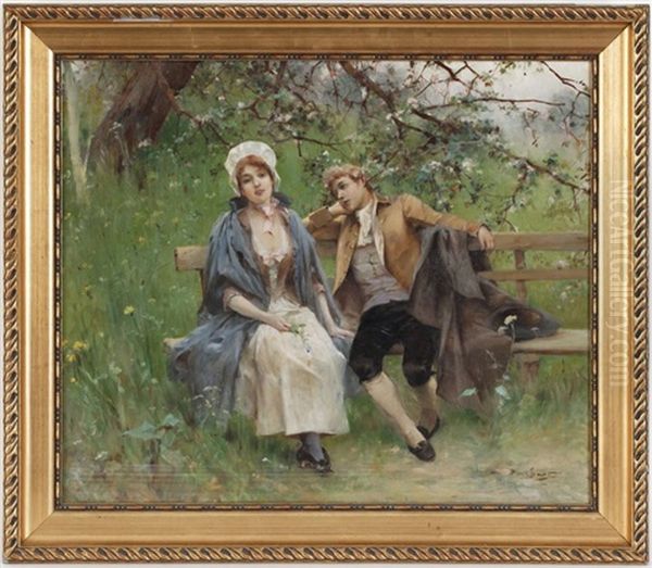 Scene Galante Sous Un Arbre En Fleurs Oil Painting by Emile Auguste Pinchart