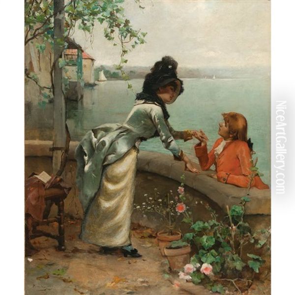 The Young Lovers Oil Painting by Emile Auguste Pinchart