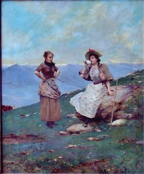 A Light Refreshment Oil Painting by Emile Auguste Pinchart