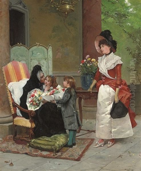 The Family Visit Oil Painting by Emile Auguste Pinchart