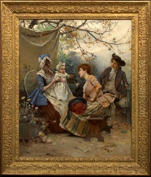 The Proud Parents Oil Painting by Emile Auguste Pinchart