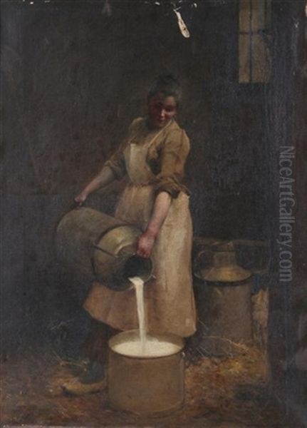 Milk Maid Oil Painting by Emile Auguste Pinchart