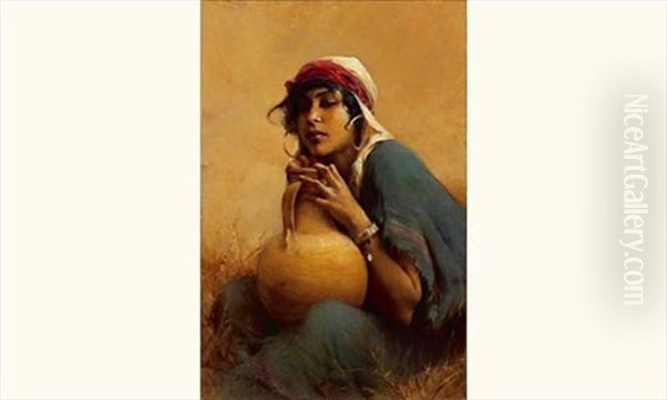 Jeune Arabe A La Cruche Oil Painting by Emile Auguste Pinchart