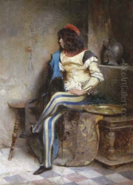 A Young Man In An Interior Oil Painting by Emile Auguste Pinchart