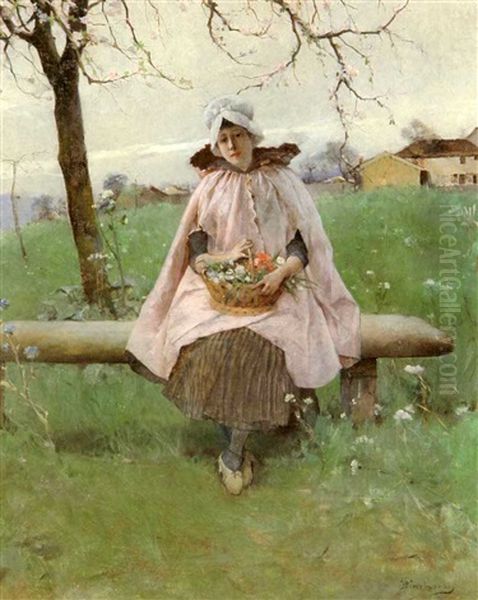 The Flower Gatherers Oil Painting by Emile Auguste Pinchart